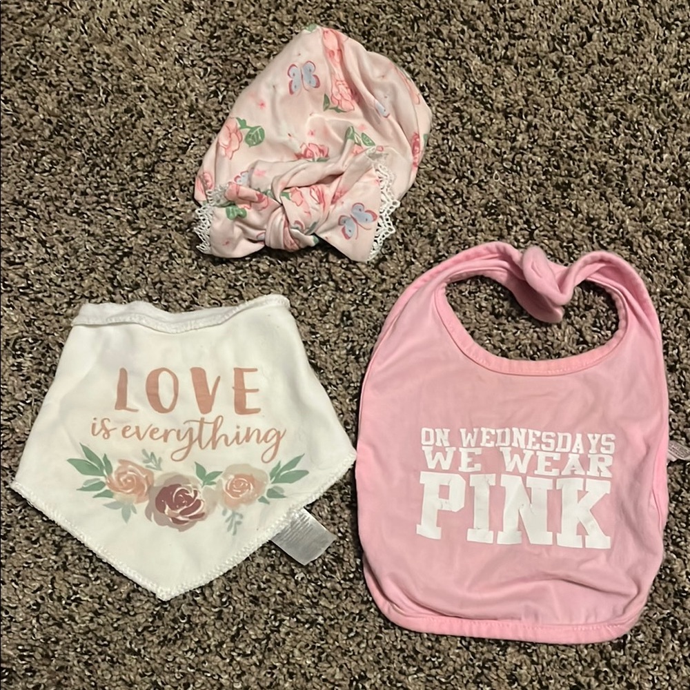 Pink Baby Bib and Headband Set